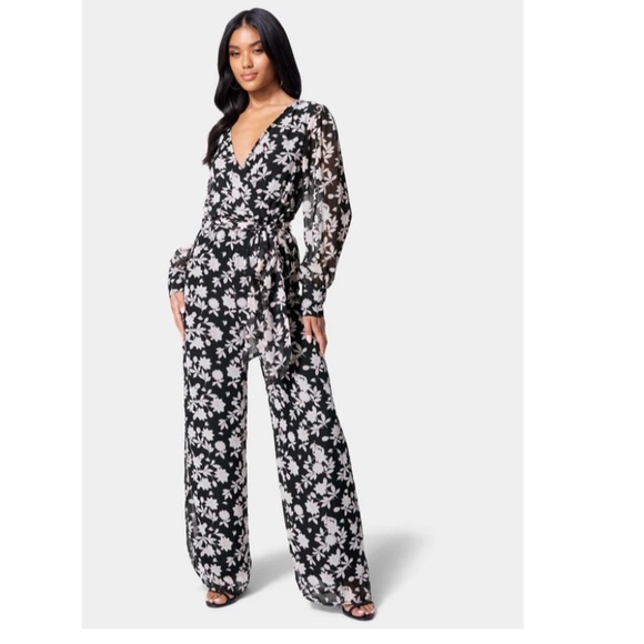 BCBG Floral Culotte Jumpsuit Long sleeve size small - Picture 1 of 16
